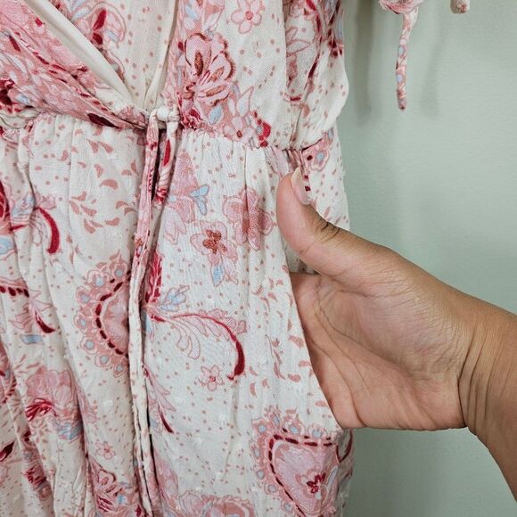 Torrid Swiss Dot Surplice Midi Dress – White & Pink 0 - Picture 8 of 11